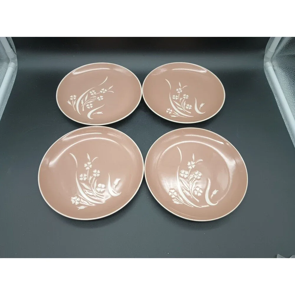 Vtg Harkerware Ironstone Springtime Desert Plates Floral Peach set of 4